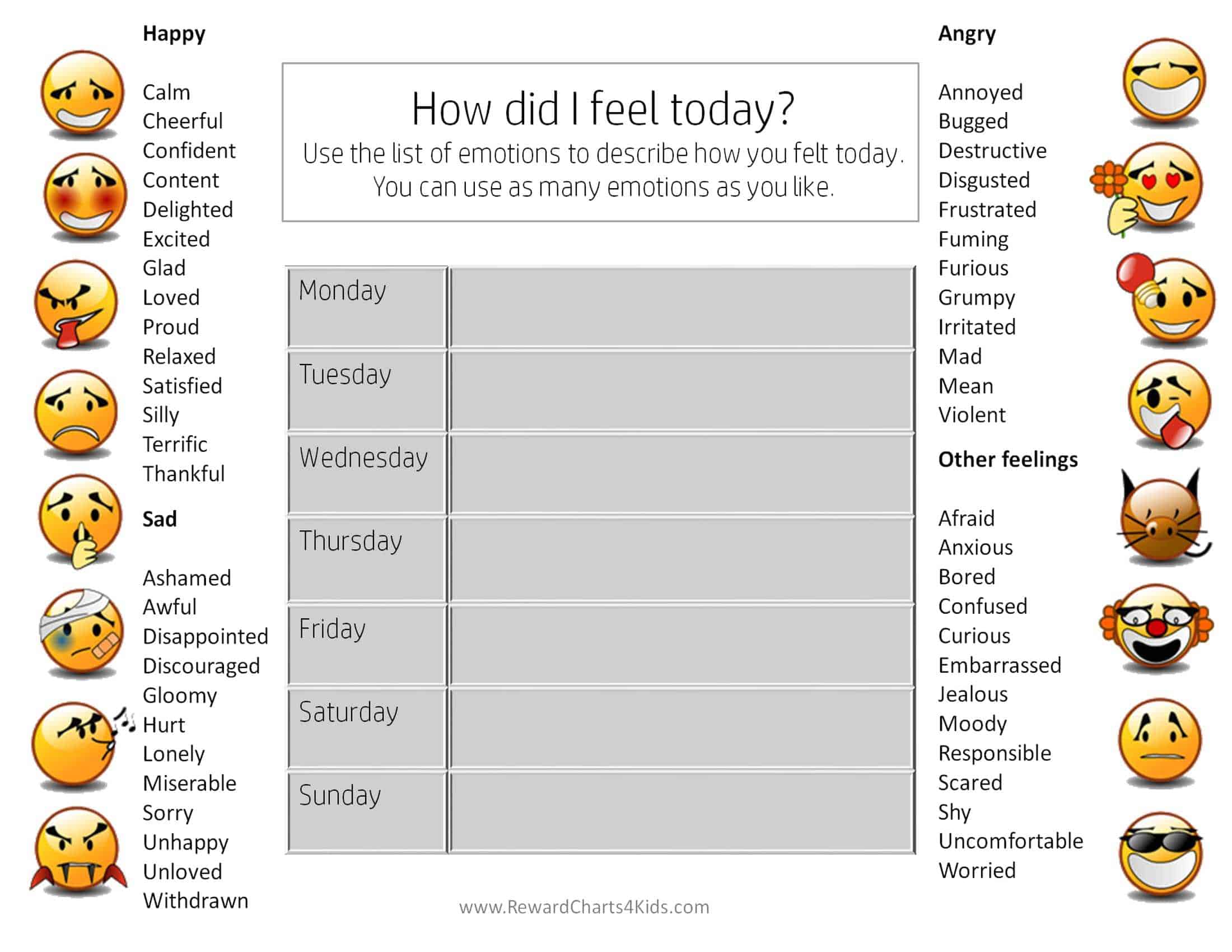 Feelings Chart For Teenagers
