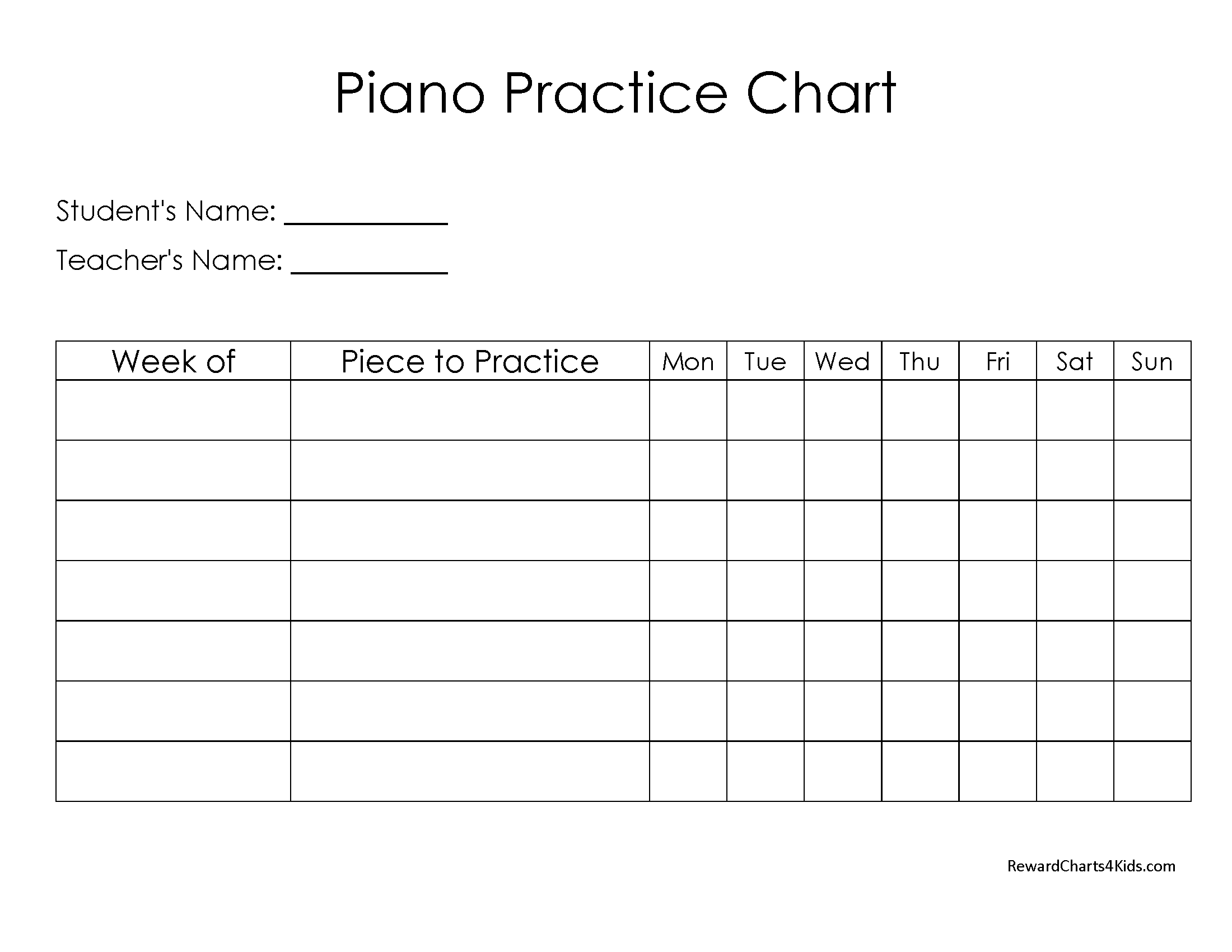 Piano Practice Chart Free Printable Printable Templates