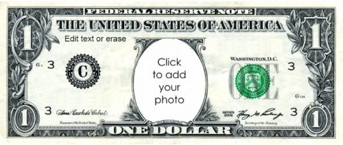 1 Dollar Bill Template - Letter page ready to print (FRONT and BACK)