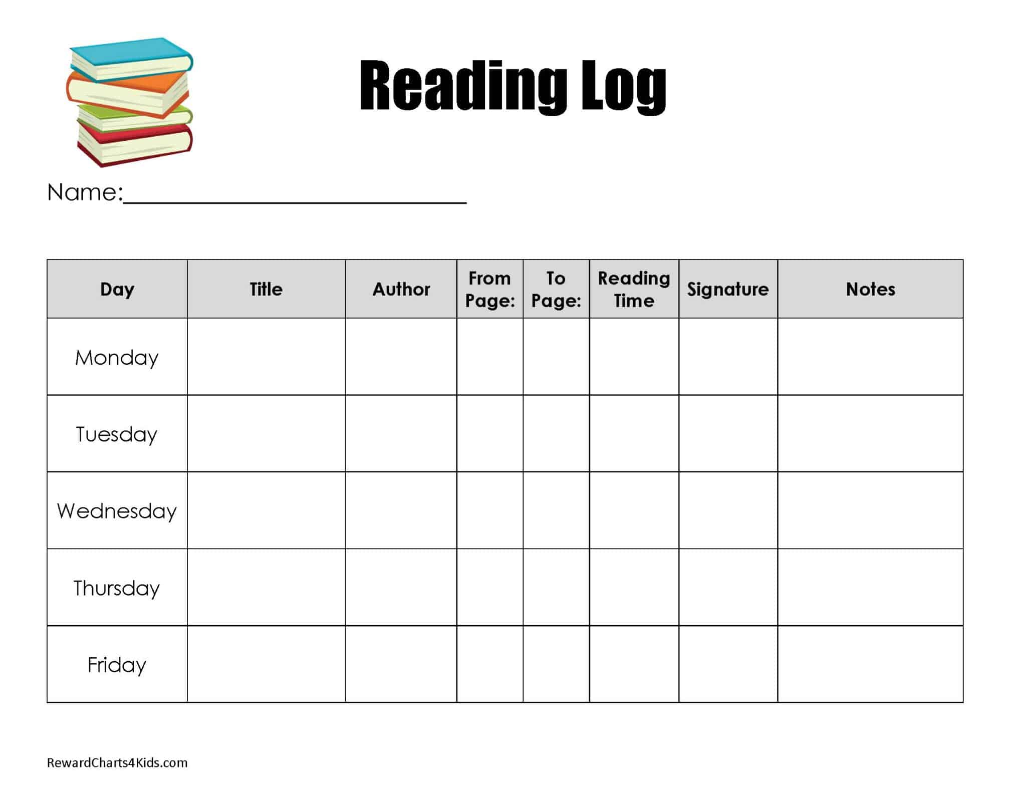 Reading Log Printable Excel Template