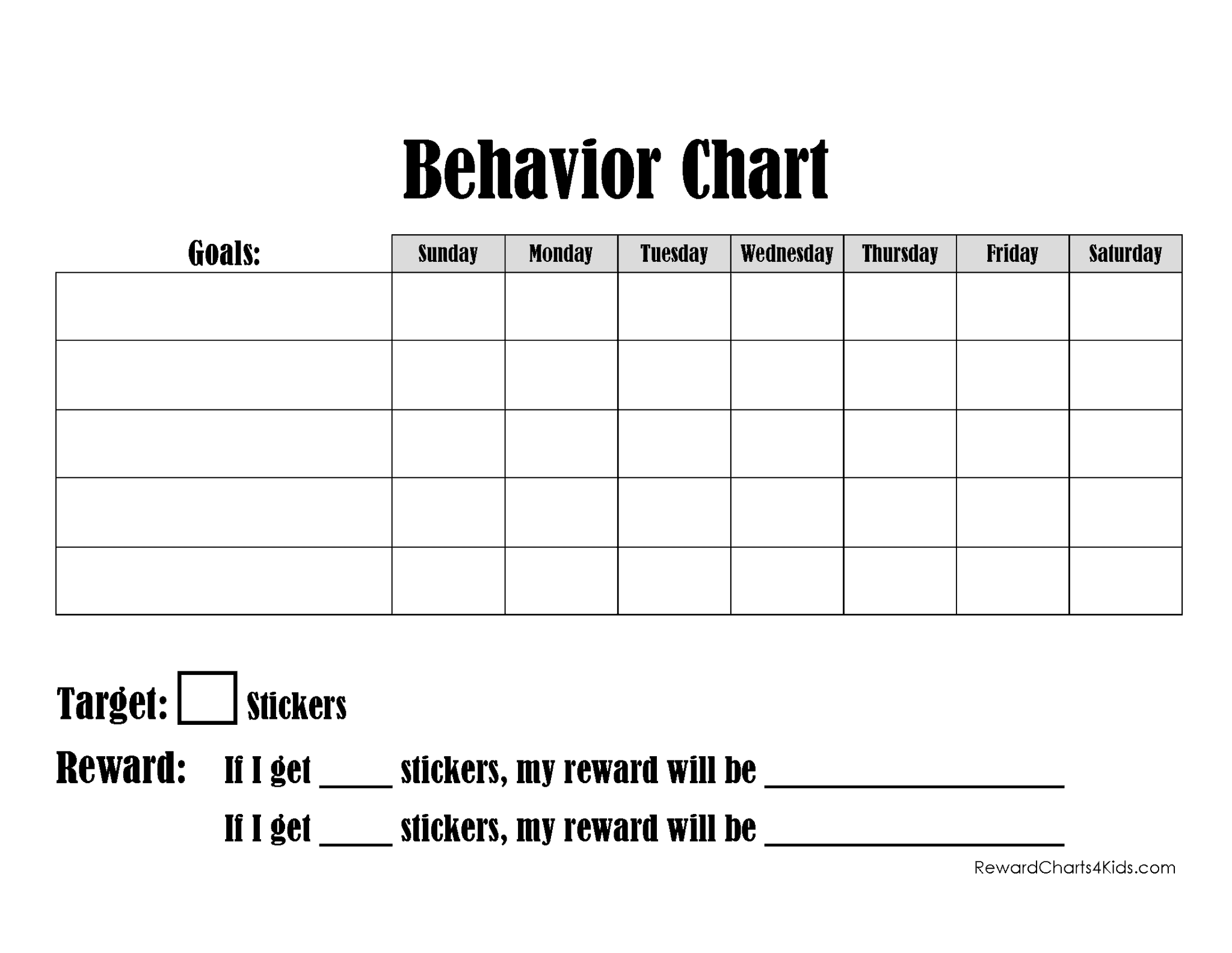 Printable Behavior Charts For Autistic Students