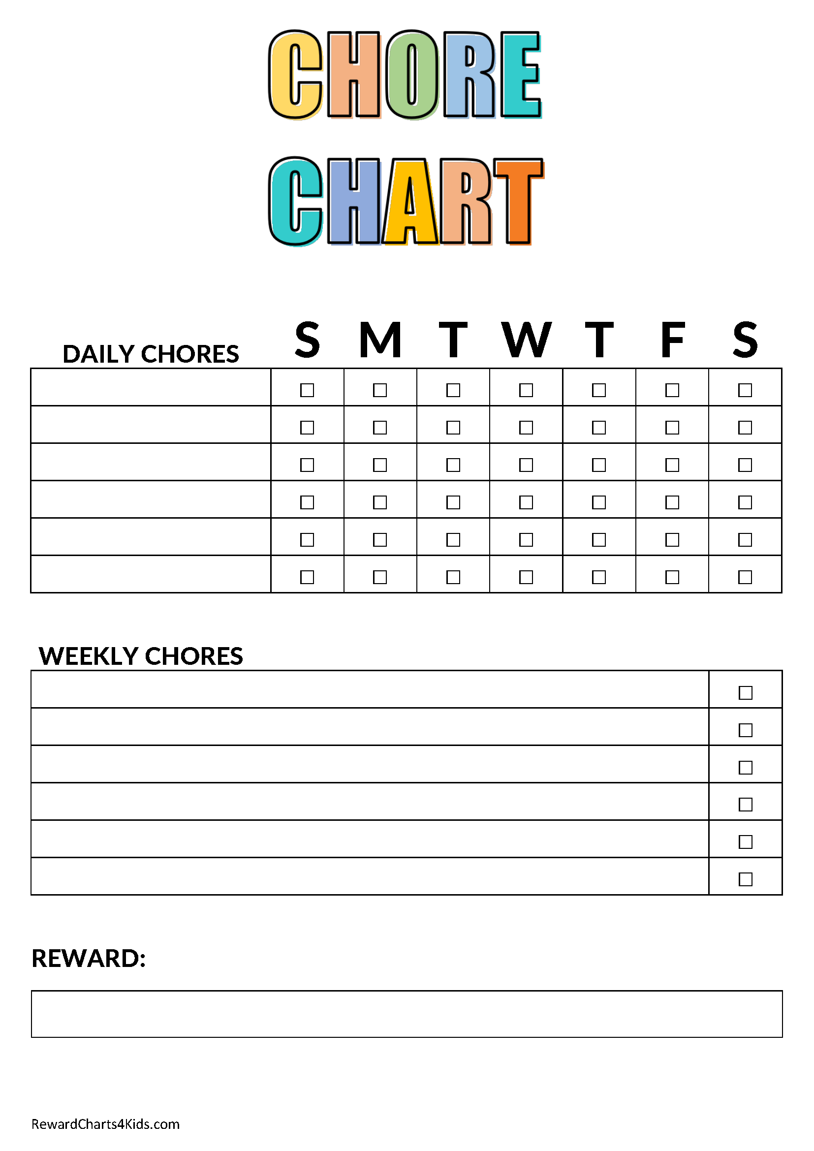 girls chore chart template