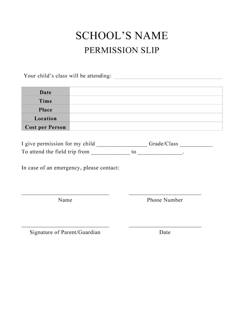 Free Editable Permission Slip Template Instant Download 1327