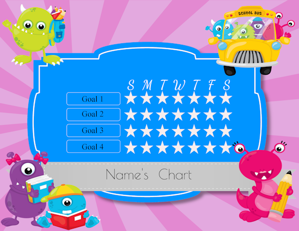 Behavior Chart with a pink background and cute monsters