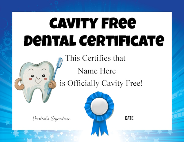 cavity free dental certificate