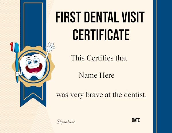 First dental visit certificate