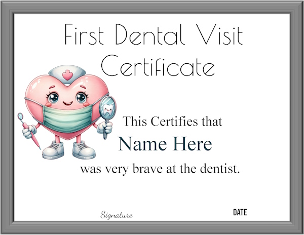 dental certificate for kids