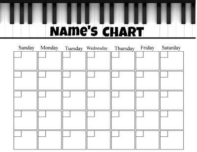 Chart with a calendar and a music theme (picture of a piano)