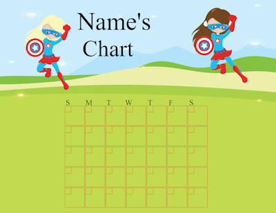 Printable Chart with superheros