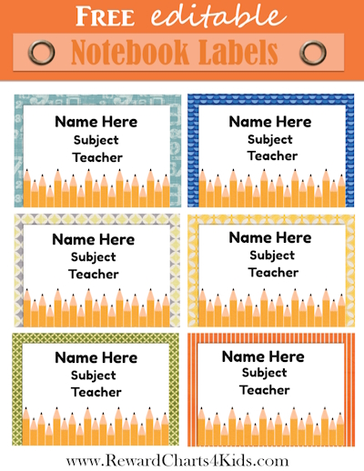 free editable name labels for school books