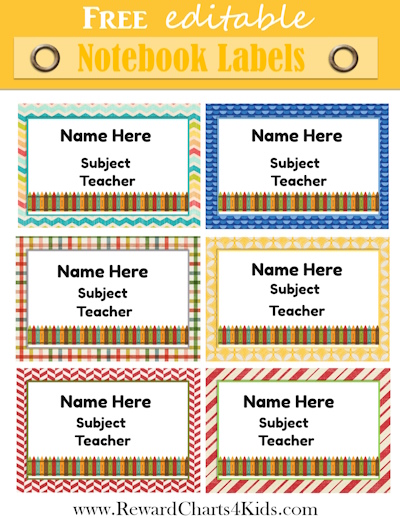 school notebook name stickers, free download