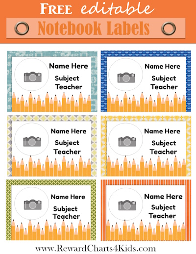 free editable subject labels for notebooks