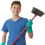 boy holding a broom