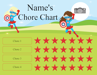 superhero chore chart with a photo